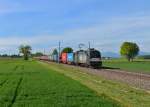 182 527 mit einem Containerzug am 08.05.2015 bei Langenisarhofen.