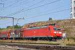 DB Lok 185 091-6 durchfährt den Bahnhof Pratteln. Die Aufnahme stammt vom 28.08.2018.