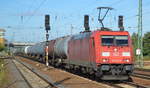 DB Cargo Deutschland AG mit  185 345-6  [NVR-Number: 91 80 6185 345-6 D-DB] und Kesselwagenzug am 11.09.18 Bf. Flughafen Berlin-Schönefeld.