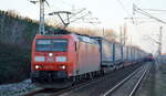 DB Cargo Deutschland AG mit  185 178-1  [NVR-Number: 91 80 6185 178-1 D-DB] und KLV-Zug (LKW WALTER Trailer) am 22.01.19 Bf. Berlin Hohenschönhausen. 