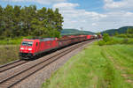 185 286 mit einem gemischten Güterzug bei Kerschhofen Richtung Nürnberg, 23.05.2019