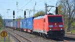 DB Cargo AG [D] mit  185 257-3  [NVR-Nummer: 91 80 6185 257-3 D-DB] und Containerzug (China Silk Road) Richtung Frankfurt/Oder am 21.04.20 Bf. Saarmund.