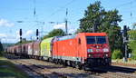 DB Cargo AG [D] mit  185 208-6  [NVR-Nummer: 91 80 6185 208-6 D-DB] und einem Coil-Transportzug am 28.09.20 Bf. Saarmund.