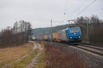 185 523 ATLU/TXL mit einem KLV-Zug bei Lehrberg Richtung Ansbach, 12.01.2020