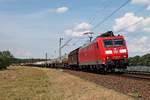 Mit dem EZ 44613 (Mannheim Rbf - Basel SBB RB) fuhr am Nachmittag des 03.06.2020 die 185 099-9 zwischen Neulußheim und Waghäusel über die Rheintalbahn in Richtung Garben-Neudorf.