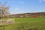 185 286 fuhr am 27.04.21 mit einem Kesselzug durch Etzelbach Richtung Saalfeld.