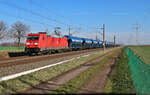 Düngemittelzug mit 185 393-6 unterwegs in Braschwitz Richtung Halle (Saale).

🧰 DB Cargo
🕓 1.3.2023 | 11:08 Uhr