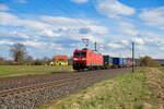 185 184 DB Cargo mit einem KLV-Zug bei Gunzenhausen Richtung Ansbach, 11.04.2021