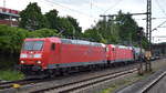 DB Cargo AG, Mainz mit der Doppeltraktion  185 169-0  [NVR-Nummer: 91 80 6185 169-0 D-DB] +   185 263-1  [NVR-Nummer: 91 80 6185 263-1 D-DB] und einem gemischten Güterzug am 27.05.24 Höhe Bahnhof Hamburg-Harburg.