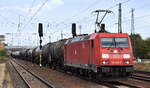 DB Cargo AG, Mainz mit ihrer  185 208-6  [NVR-Nummer: 91 80 6185 208-6 D-DB] und einem gemischten Kesselwagenzug Richtung Rbf.