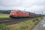 185 198-9 mit einem leeren Autozug bei Kerzell am 12.09.2024.