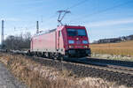 185 225-0 mit einem leeren Autozug bei Kerzell am 19.02.2025.