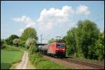 185 187 ist unterwegs in Richtung Kornwestheim. Aufgenommen am 14.Mai 2008 in Ellental.