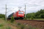 185 170 zieht am 07.06.09 den LKW-Walter durch Muldenstein Richtung Halle(S).