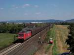 185 273 fhrt mit seinem Gterzug durch Ladenburg. Aufgenommen am 5.8.2009