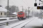 185 206 mit einem Leerwagenzug in Plochingen ri.Kornwestheim am 13.2.10