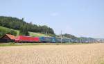 Mit einem Containerzug ist die 185 371 am 17.07.2010  in Schlsslberg bei Grieskirchen durchgefahren.