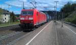 185 172 mit einem Lkw-Walter Sattelaufliegerzug KLV am 13.05.2012 in Ludwigsstadt gen Saalfeld. 