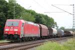 185 402  DB Schenker Green Cargo  am Morgen des 07/06/12 mit einem gemischtem Gterzug Richtung Altenbeken unterwegs. Hier bei Paderborn-Bennhausen.