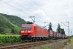 185 118-7 mit dem Winner-Zug unterwegs in Richtung Kln. Aufgenommen am 16/07/2011 bei Leutesdorf.
