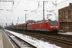 185 066-8 & 185 040-3 DB Schenker Rail Deutschland AG mit dem GM 60224 von Ziltendorf EKO nach Hansaport, bei der Durchfahrt in Priort. 14.02.2013