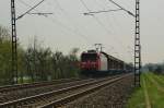 185 168-2 mit einen gemischten Güterzug am 01.04.14 bei Thüngersheim.
