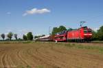 185 127 mit einem gemischten Güterzug am 23.05.2014 zwischen Kenzingen und Riegel