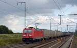 185 365 zog am 24.08.14 einen Continental-Containerzug durch Rodleben Richtung Magdeburg.