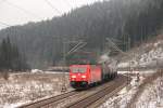 185 313-4 DB Schenker auf der Frankenwaldrampe bei Steinbach am 24.01.2015.