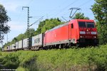 Die 185247 mit Container bei der Durchfahrt in Osterholz-Scharmbeck. Aufgenommen am 04.06.2016 um 11:58 Uhr.