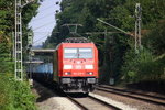185 378-7 DB kommt die Kohlscheider-Rampe hoch aus Richtung Neuss,Herzogenrath mit einem Güterzug aus Neuss nach Aachen-West und fährt durch Kohlscheid in Richtung Richterich,Laurensberg,Aachen-West. 
Aufgenommen vom Bahnsteig 2 in Kohlscheid.
Bei Sommerwetter am Mittag vom 11.9.2016.