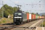 185 563-4 mit Containerzug in Fahrtrichtung Sden. Aufgenommen am 16.09.2011 in Eichenberg.