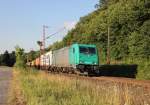 185 614-5 kam am 12.07.2012 mit Containerzug in Fahrtrichtung Sden an unserer Fotostelle zwischen Friedland(HAN) und Eichenberg vorbei.