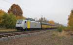 185 681-4 mit geschlossenen ARS-Autotransportwagen in Fahrtrichtung Sden. Aufgenommen am 24.10.2012 beim B Eltmannshausen/Oberhone.