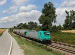 Die 185 609 mit einem Getreidezug am 11.08.2013 unterwegs bei Langenisarhofen.
