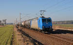 185 518 der CFL Cargo führte am 15.02.17 einen Kesselwagenzug durch Rodleben Richtung Roßlau.