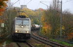 186 254-9 von Railpool kommt durch Aachen-Schanz mit einem Kesselzug aus Antwerpen-BASF(B) nach Ludwigshafen-BASF(D) und kommt aus Richtung Aachen-West und fährt in Richtung