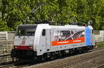 186 256 von Railpool macht in nierländischer Sprache Werbung für einen Job bei DB Cargo und verweist dabei auf eine belgische Website.