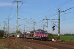 Die recht neue 186 383 der HSL als Werbelok mit BLG Autozug bei Braunschweig am 27.04.2019 auf dem Weg gen Osten. 