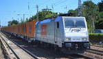Crossrail Benelux N.V. mit Rpool  186 438-8  [NVR-Nummer: 91 80 6186 438-8 D-Rpool] und Containerzug (China Silk Road über Polen) am 26.07.19 Berlin-Hirschgarten.