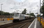 186 292-9 von Crossrail kommt mit einem langen Silozug durch Kohlscheid aus Buna-Werke(D) nach Antwerpen-Noord(B) und fährt die Kohlscheider-Rampe hoch nach Aachen-West.