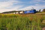 186 269 Railpool/Rhenus mit einem Stauggut-Güterzug bei Mitteldachstetten Richtung Ansbach, 17.09.2019