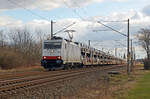 186 148 der akiem führte am 05.02.22 einen mit Toyotas beladenen BLG-Autozug durch Greppin Richtung Dessau.