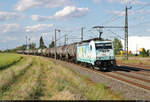 Kesselzug mit 186 364-6  Wave Rider  reitet in Niemberg auf der grünen Welle Richtung Halle (Saale).

🧰 Akiem S.A.S., vermietet an die HSL Logistik GmbH (HSL)
🕓 7.6.2022 | 17:37 Uhr