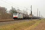 Am 23.02.23 führte 186 445 für die Lineas einen Kesselwagenzug durch Braschwitz Richtung Halle(S).