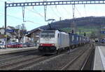RailPool - Lok 186 496-6 vor Güterzug bei der durchfahrt im Bhf. Sissach am 02.03.2024