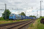 186 944 der LTE schleppte am 23.06.24 einen Loco Transped-Containerzug durch Saarmund Richtung Potsdam.