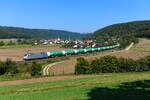 Einen sehr fotogenen Ganzzug - bestehend aus Kesselwagen des Leasingunternehmens Greenbrier - hatte die für RBP fahrende 186 422 am 07. September 2024 zu transportieren. Bei Breitenfurt im Altmühltal konnte ich die Leistung in kompletter Länge dokumentieren.   