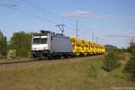 E 186 141-8 Railpool GmbH für METRANS Rail s.r.o mit einem Loko Trans Güterzug in Stendal und fuhr in Richtung Salzwedel weiter. Die Waggons waren von Typ Faccs, Rs gewesen und an allen Waggons war ein Aufkleber der SAUDI RAILWAYS ORGANIZATION drauf. 03.05.2014