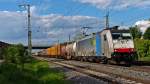 Durchfahrt am 14.05.2014 von Railpool/BLS Cargo 186 101 mit einem Containerzug in Müllheim (Baden) gen Süden.